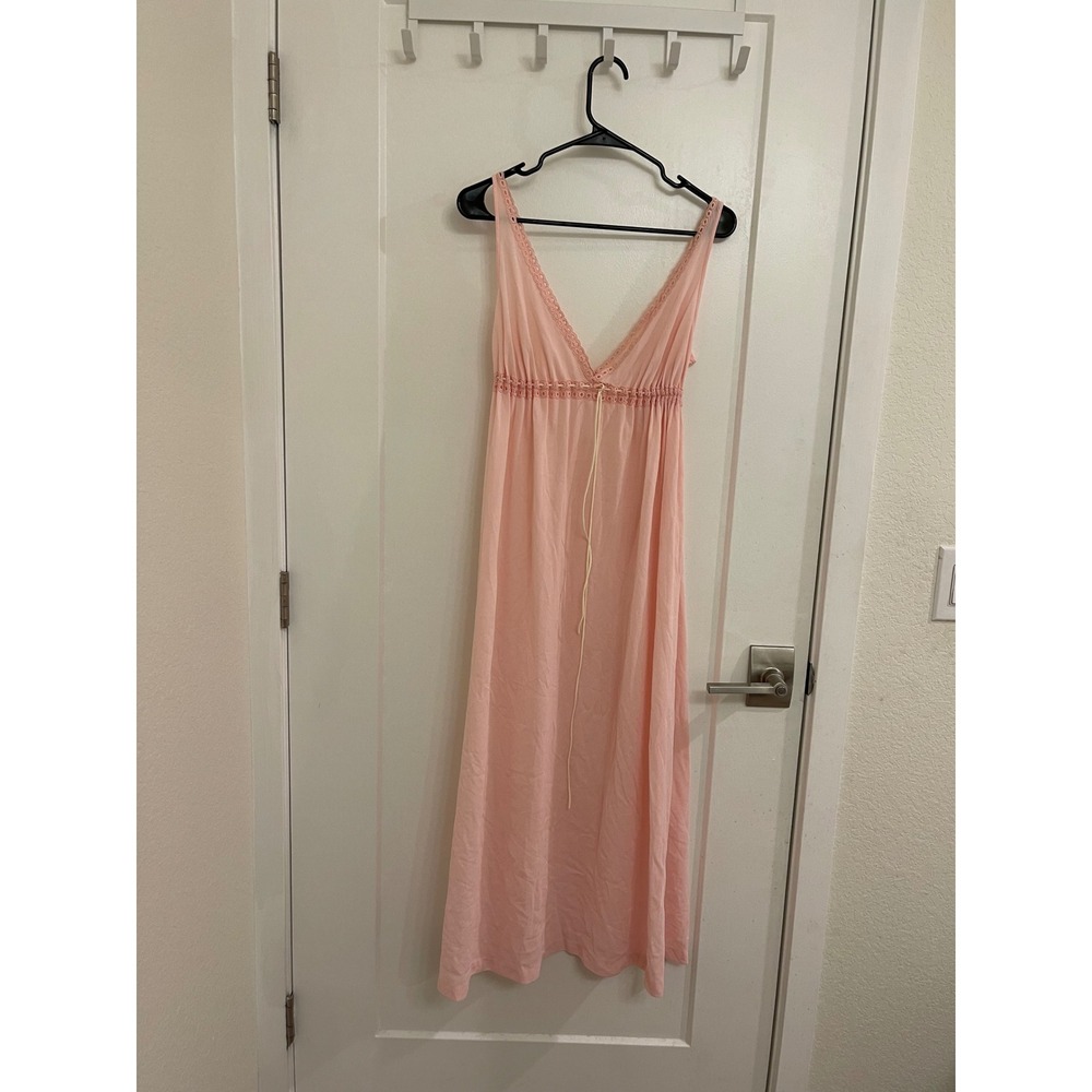 Vintage Val Mode Pink Babydoll Laced Maxi Dress Nylon‎ Chic 70s Retro